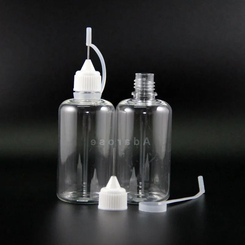 50 ml 100st Pet Droper Bottle Metal Needle Tip Needle Cap High Transparenta Droper flaskor Squeeze ånga E CIG EOTTU