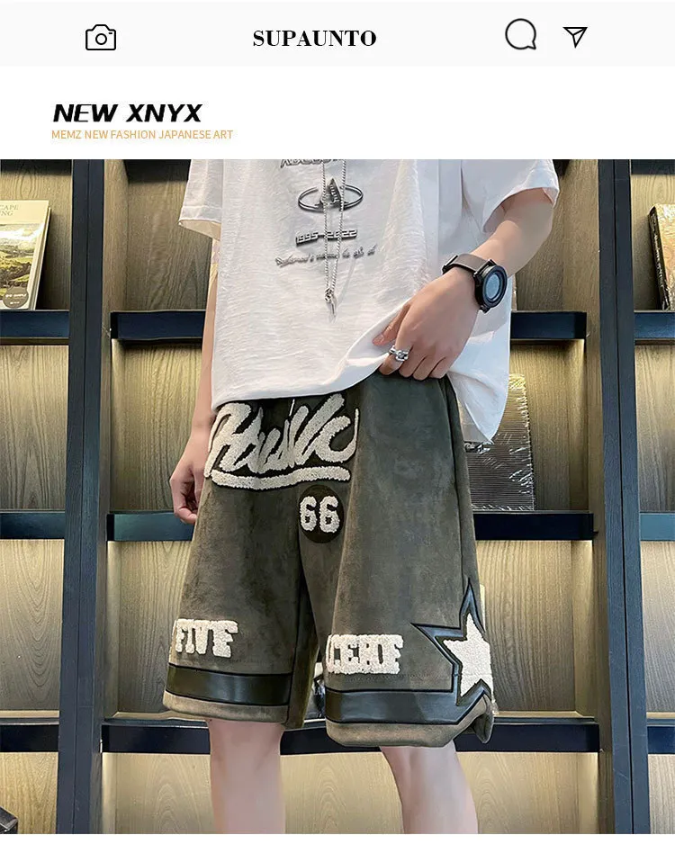 Vintage Star Embroidered Mens Shorts - High Waist Y2k Style