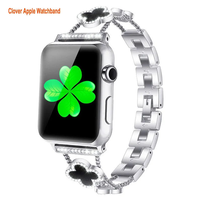 Bling Four-leaf Clover Charms Bands Compatible with Apple Watch Band 49mm 41mm 38mm 40mm 42mm 44mm Adjust Women Wristband Straps for iWatch 8 Series 7 6 5 4 3 2 1 SE straps