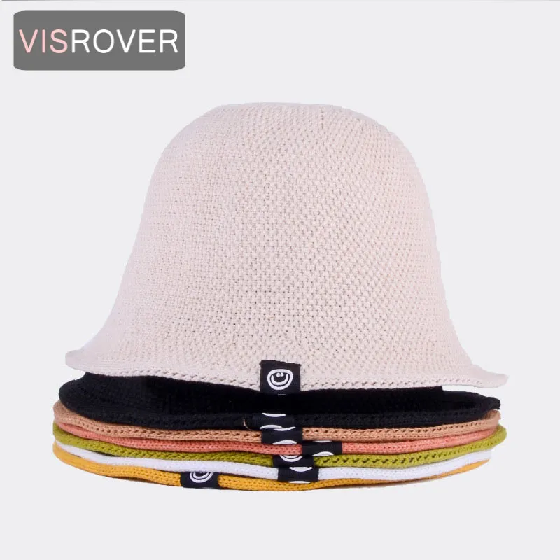 Visrover 7 kolorów letnia czapka wiadra dla kobiet uśmiech twarz wiosna ryba kapelusz na świeżym powietrzu