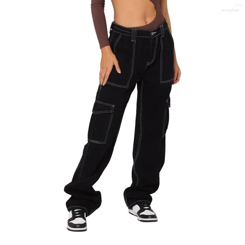Женские джинсы женские женские осенне-зимние брюки с высокой талией уличные карго однотонные брюки с карманами прямые свободные пуговицы Y2k