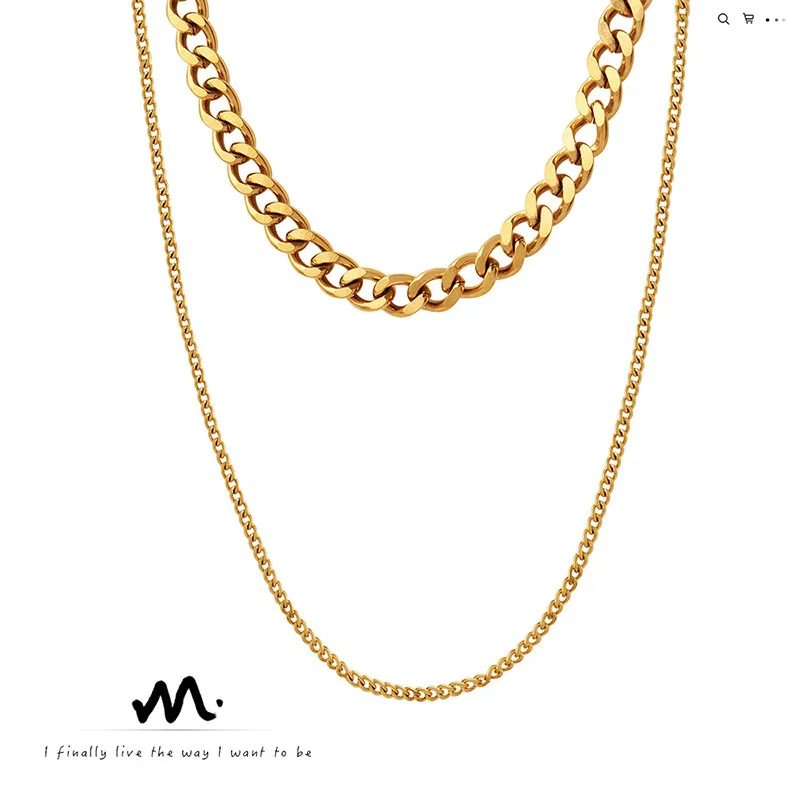 hip hop trend in europe and america cool stacking and cold inset style double layer chain necklace personalized fashion crossborder hot selling jewelry