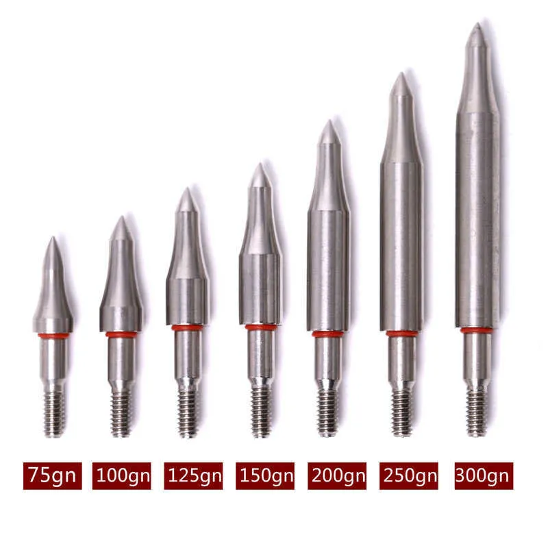 Bow Arrow DIY 75 100 125 150 200 250 300 Grain Stainless Steel Arrow Point Tip For OD7.6mm 7.9mm Arrow Shaft Broadheads Arrow HeadHKD230626