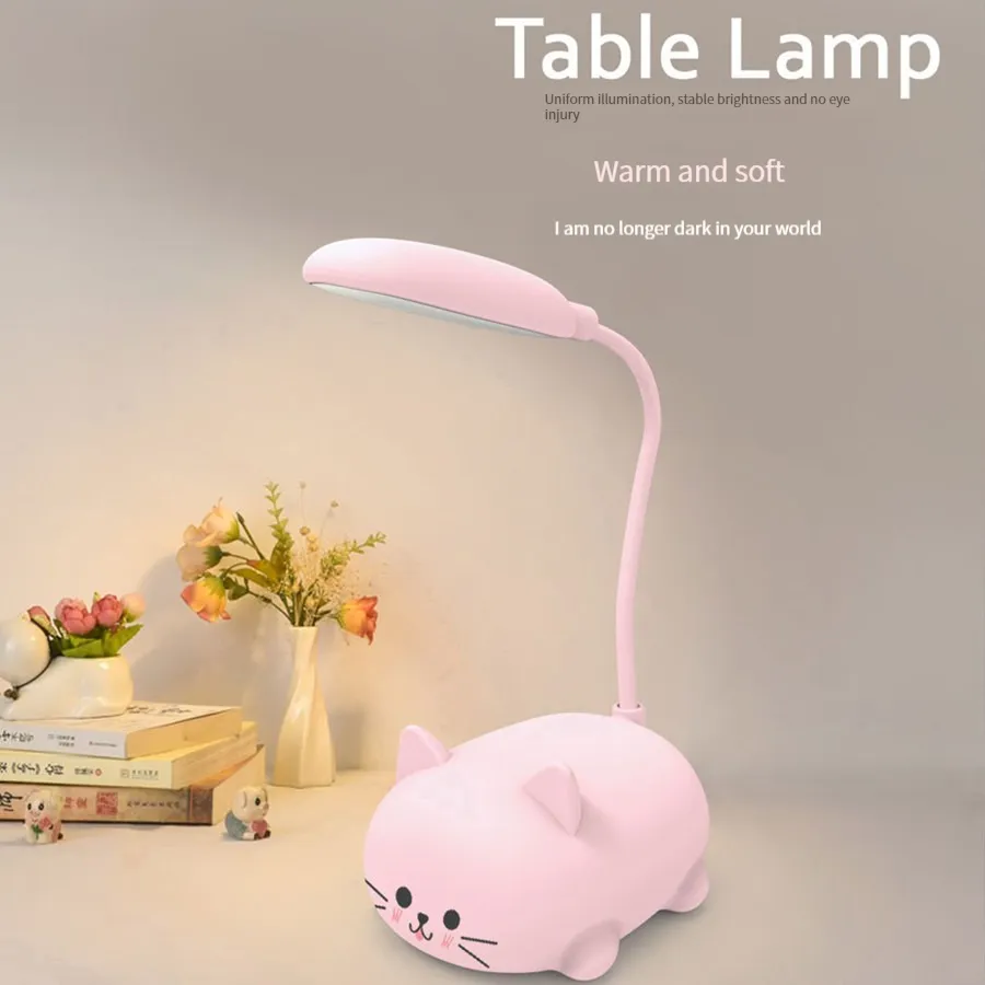 Simples e bonito carregamento USB dever de casa infantil LED pequena lâmpada de mesa para estudante desktop mini iluminação dobrável mangueira ajuste lâmpada de mesa