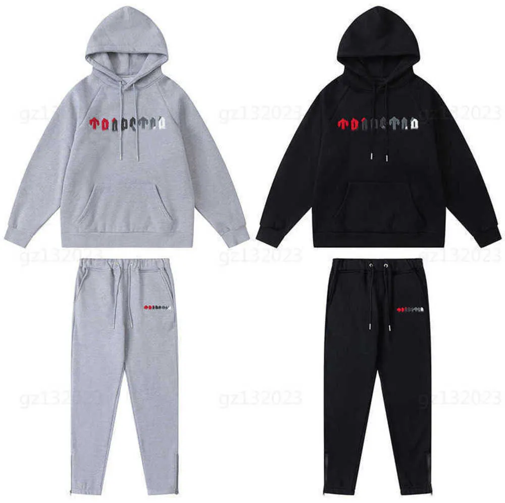 Bluza z kapturem Trapstar Mens z potem dwuczęściowym zestawem czerwony i czarny ręcznik haftowe wyściełane litery wyściełane z kapturem bluzy z kapturem na kapturze