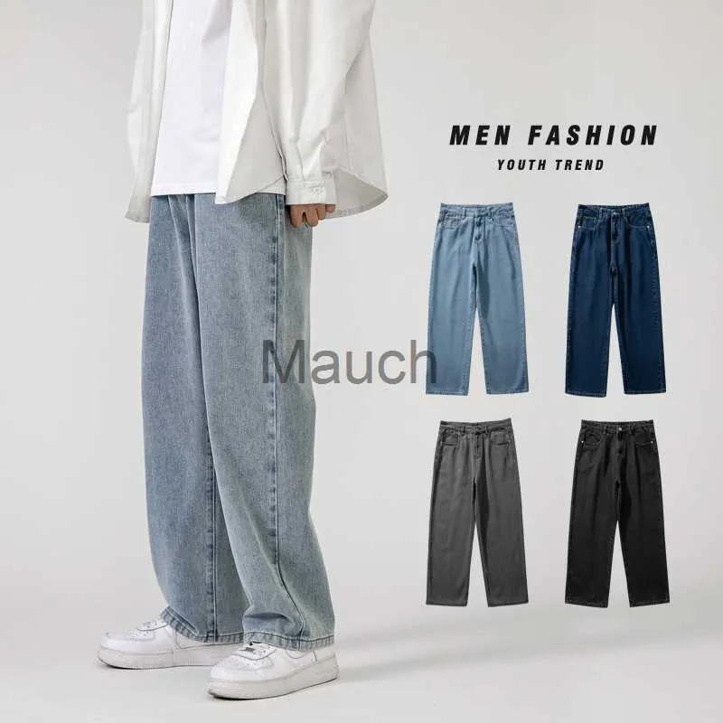 Jeans pour hommes Mode coréenne Jeans Baggy pour hommes Classique Allmatch Couleur unie Straightleg Denim Wideleg Pantalon Homme Bleu clair Gris Bla J230626