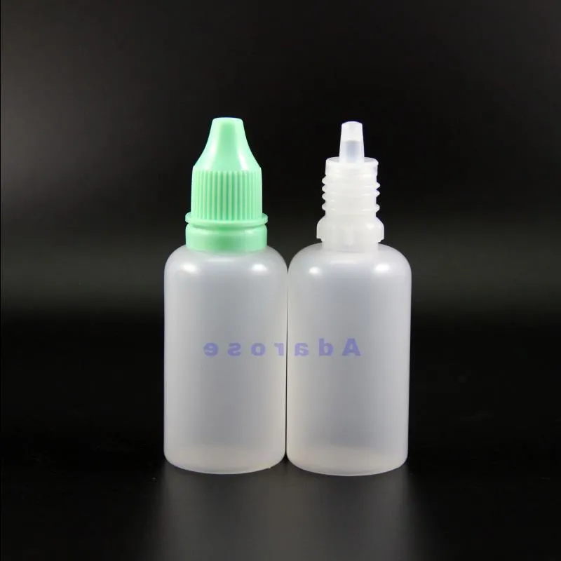 30 ml 100 st/mycket högkvalitativ LDPE -plastdropparflaskor med manipuleringssätt Caps Tips Tjuv Säker pressa tjock bröstvårtor fomnl