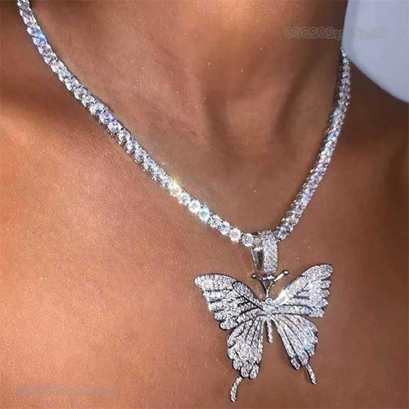 Novo Pingente de Borboleta Colar de Prata 925 para Homens e Mulheres Acessórios de Moda Hip Hop Brilhante Personalidade de Rua Colar de Diamante Completo