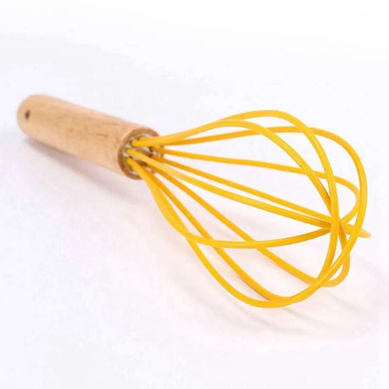 New Manual Egg Beater Wooden Handle Silicone Mixer Egg Beaters Whisk Kitchen Gadgets Egg Cream Stirring Kitchen Baking Pastry Tools