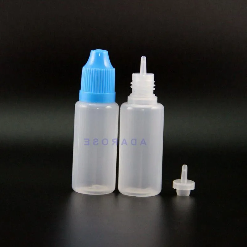Flacone contagocce in plastica LDPE da 100 pezzi da 20 ml con tappi per tappi a prova di bambino Suggerimenti per vapori e liquido succoso capezzolo lungo Untql