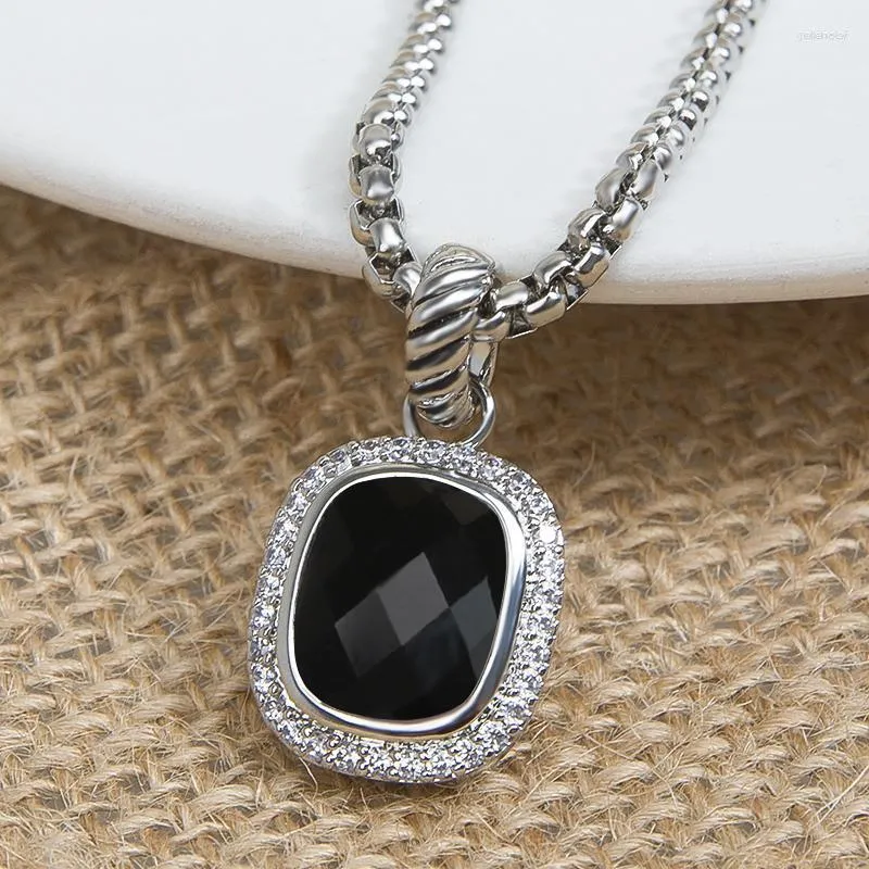 Pendant Necklaces 12 10mm Black Cushion Cut Cubic Zirconia With 20inch Box Chain For Women Trendy Personalized Jewelry Accessory