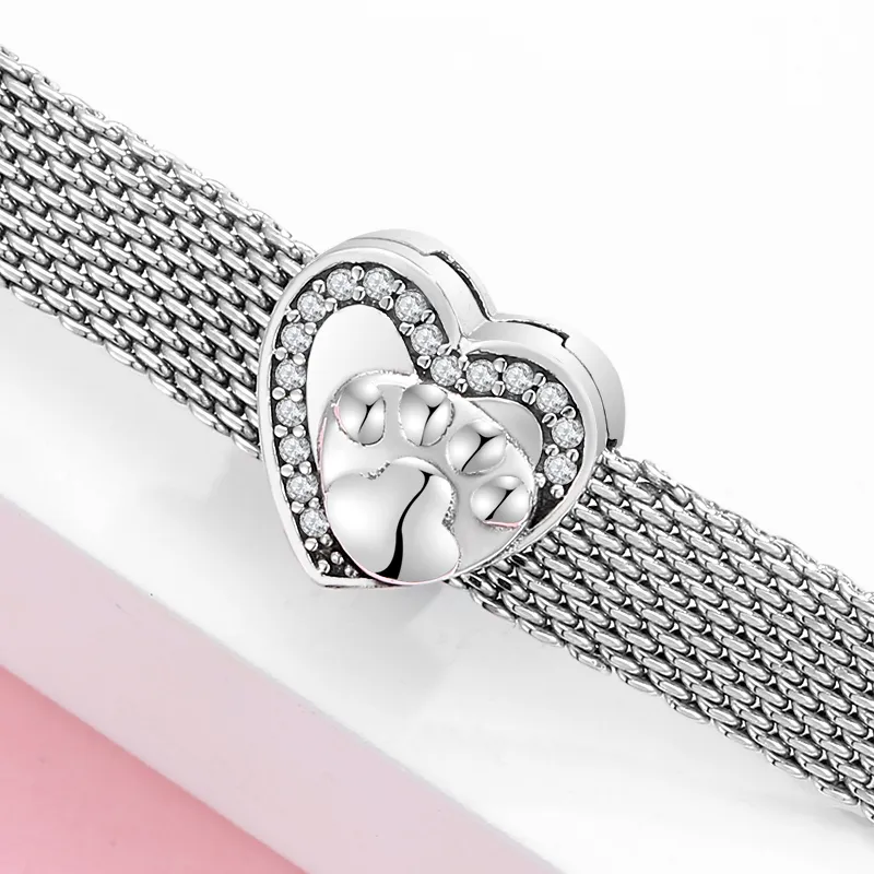 925 Silver Fit Pandora Charm 925 Bracelet Sparkling Charms CZ Flower Hearts Clip charms set Pendant DIY Fine Beads Jewelry