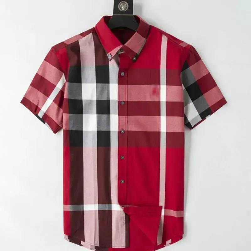 Designer hommes chemise mode hommes marque chemise printemps ete revers a manches courtes plaid boutons a une rangee confortable et respirant mens chemise clothes