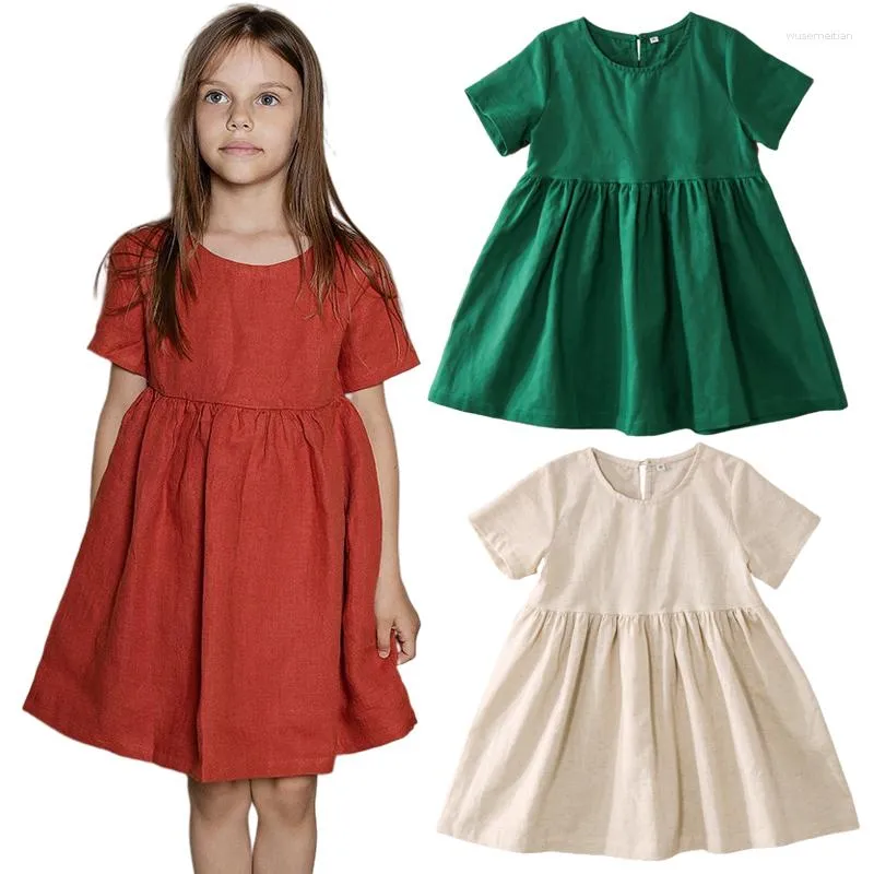 Fille robes coton lin filles robe à bretelles volants dentelle enfants plage été enfant en bas âge Style bohème vêtements 0-6 ans fête