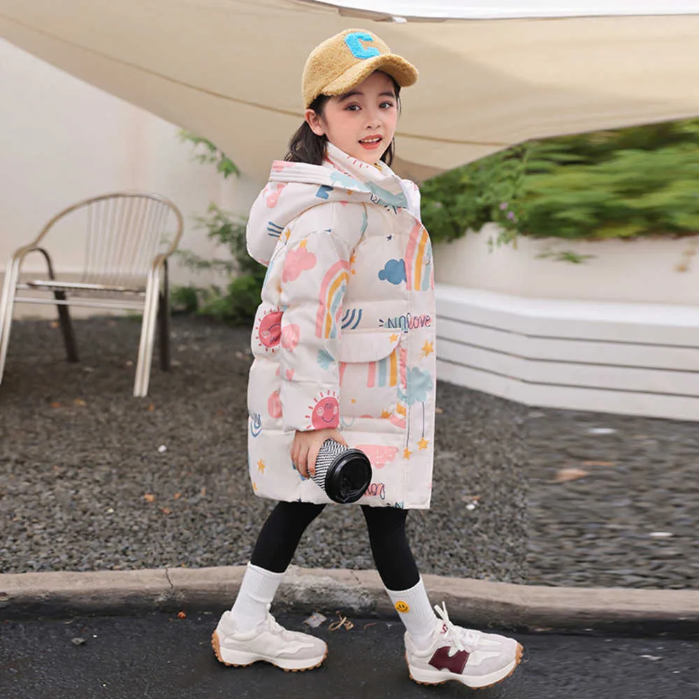 Girls' Down Jacket, Medium Length 2022 girls Winter Clothes, New Korean Version, Children's Thickened Westernized Windproof Coat set