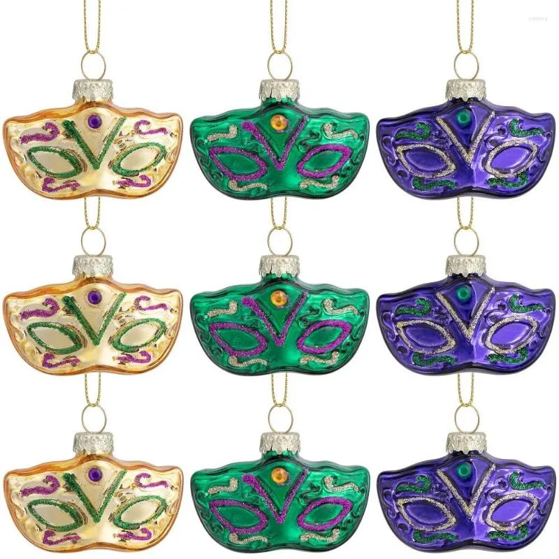 Décoration de fête 9 pièces/boîte masque de Mardi Gras ornements en verre arbre de noël suspendus pendentifs vacances Orléans décorations