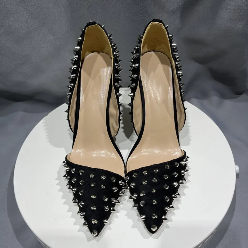 All Spike Rivets DOrsay &amp Two-Piece Women Pumps Pointy Toe Stiletto High Heels for Shoes Woman size 44 45