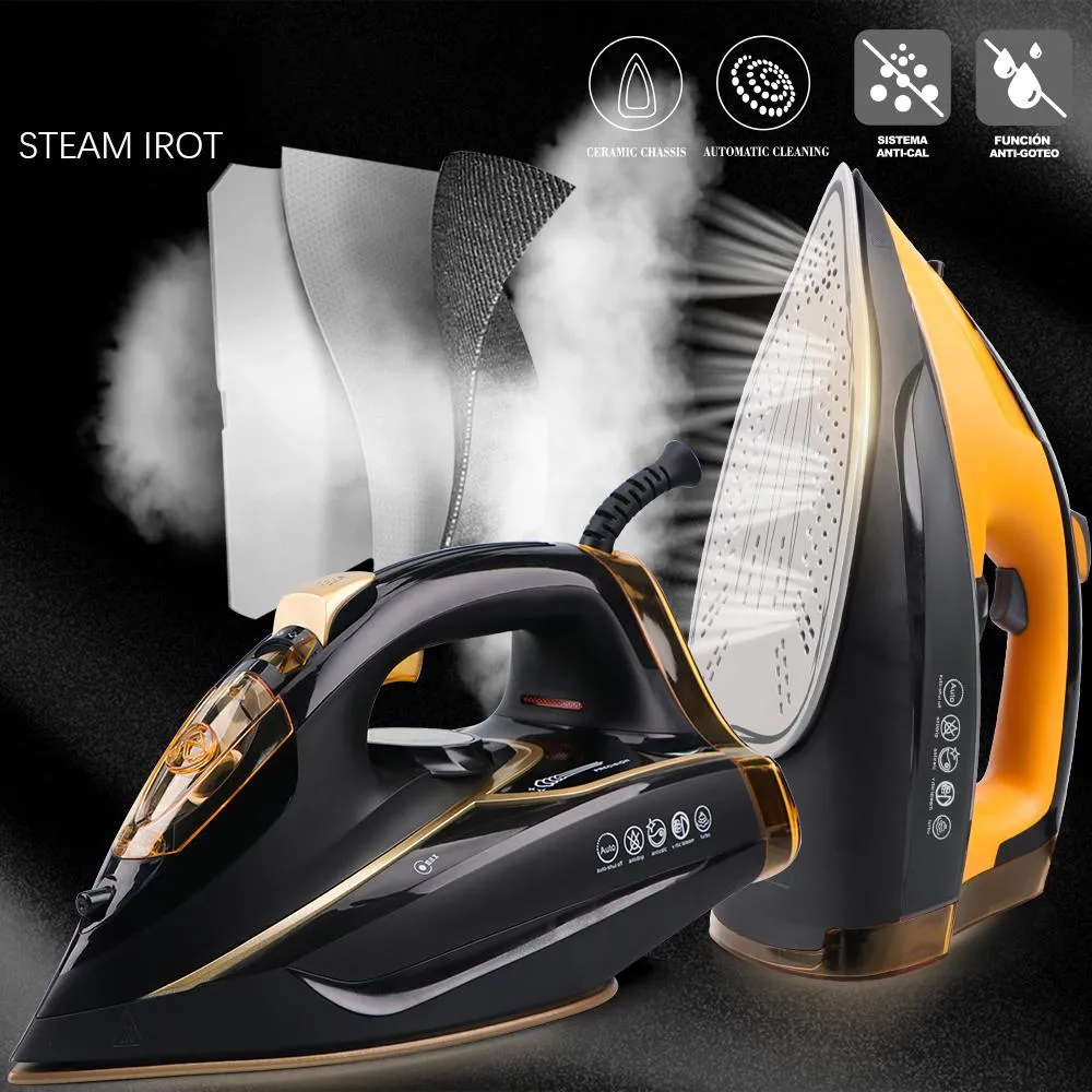 Apparater Hushåll Hushåll Electric Steam Iron Handheld Supper kraftfullt elektriskt järn för kläder Svart järn för professionell användning 2400W