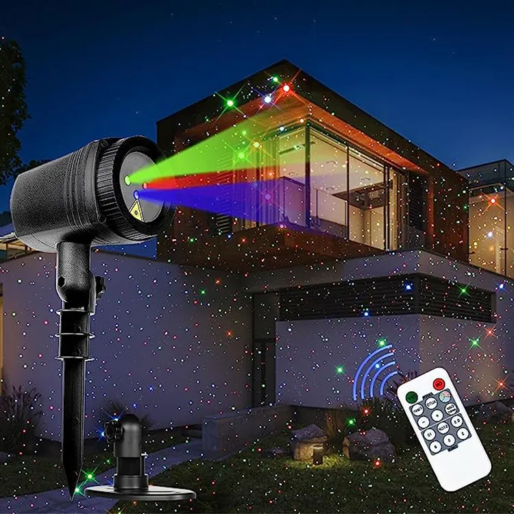 Christma Projector Light Sale RGB Full Color Effect Moving Star Laser Lawn Lamp Garden Outdoor Light Waterproof House Decor Lighting With RF Remote