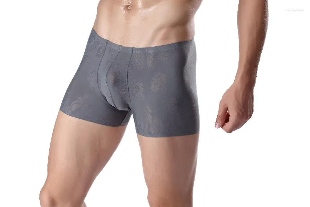 Underpantes homens homens sexy moda gelo seda de seda respirável roupas íntimas de roupas íntimas