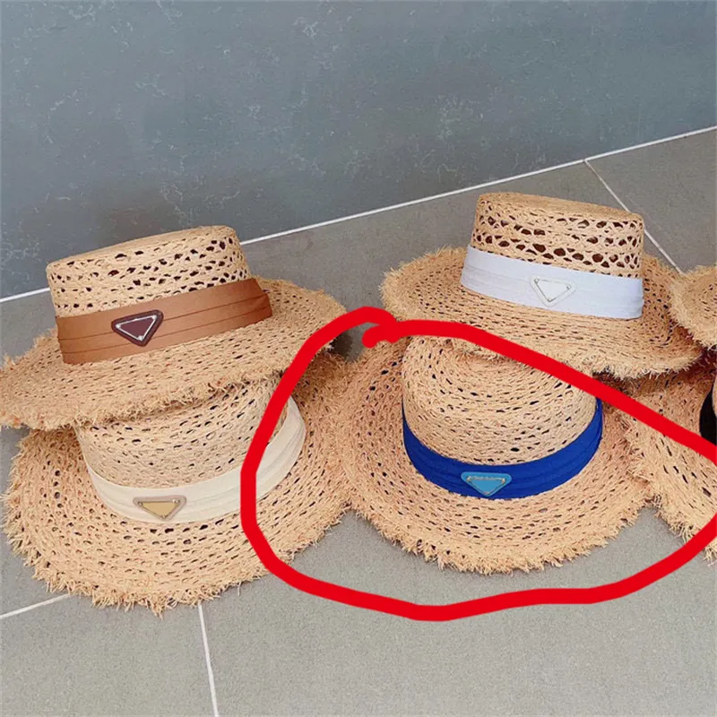 RAFFIA Straw Bucket Hat Unisex Flat Top Adjustable Strap 