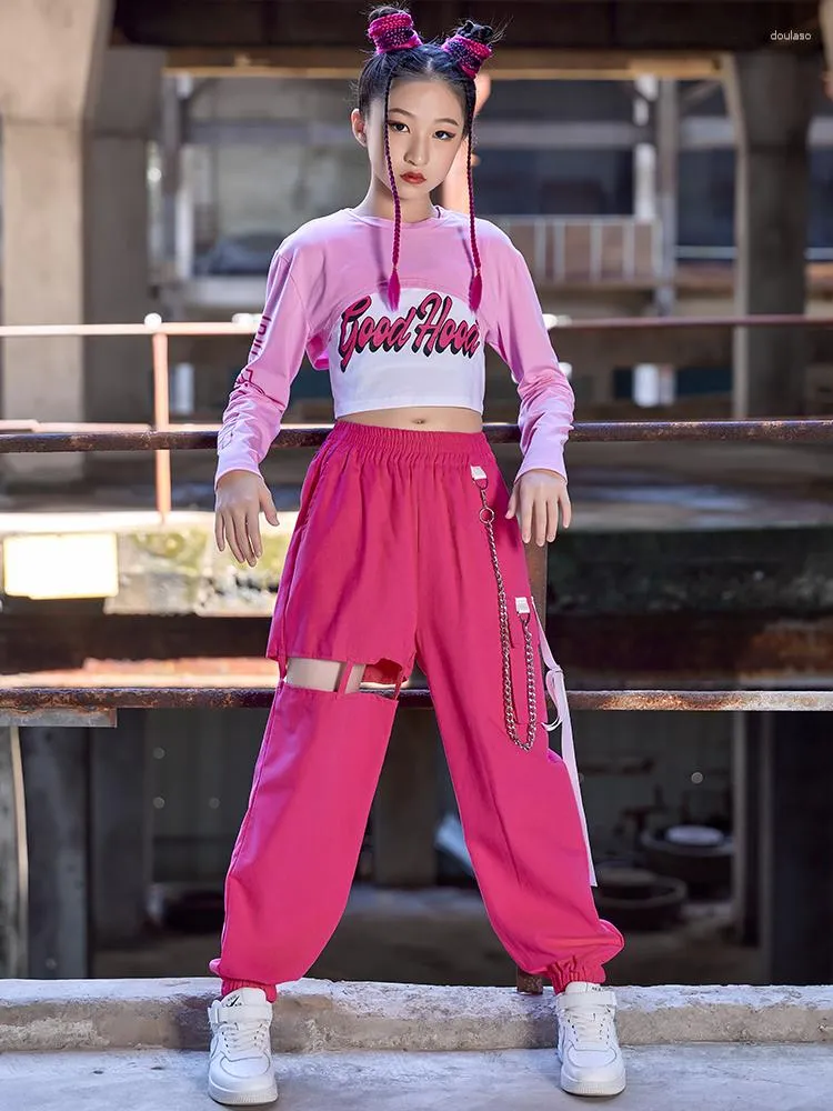 Stage Wear Kids Hip Hop Clothing For Girls Kpop Clothes Pink Crop