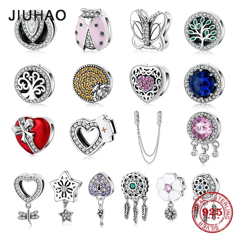 925 argent pour pandora charms bijoux perles Sparkling CZ Flower Hearts Clip charm set