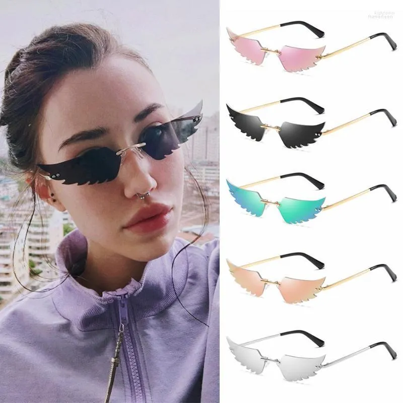 Motorcycle Sunglasses Trending Sunglass Women Retro Rimless Angel Wing True Film Sun Glasses UV400 Eyewear Car Motor Accessory