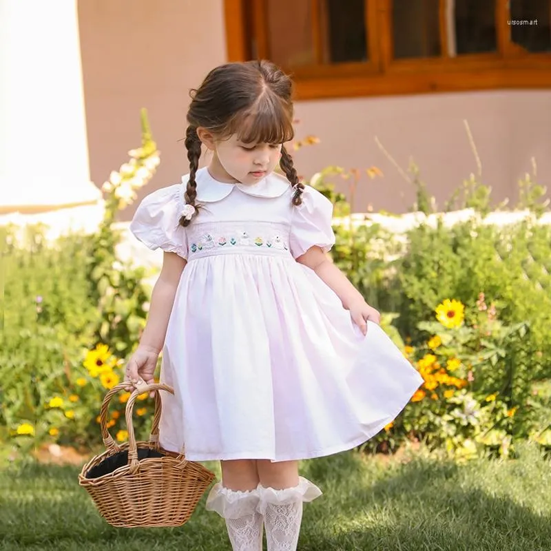 Mädchen Kleider Sommer Geschwister Gesmokt Kleid Baby Mädchen Stickerei Floral Ropa Kinder Kleidung Prinzessin Hochzeit Kleidung Spanisch Vestidos