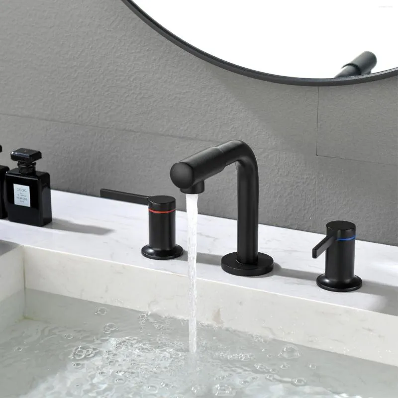 Bathroom Sink Faucets Matte Black For 3 Hole Widespread Basin Faucet Lavatory 2 Handles And Cold Water