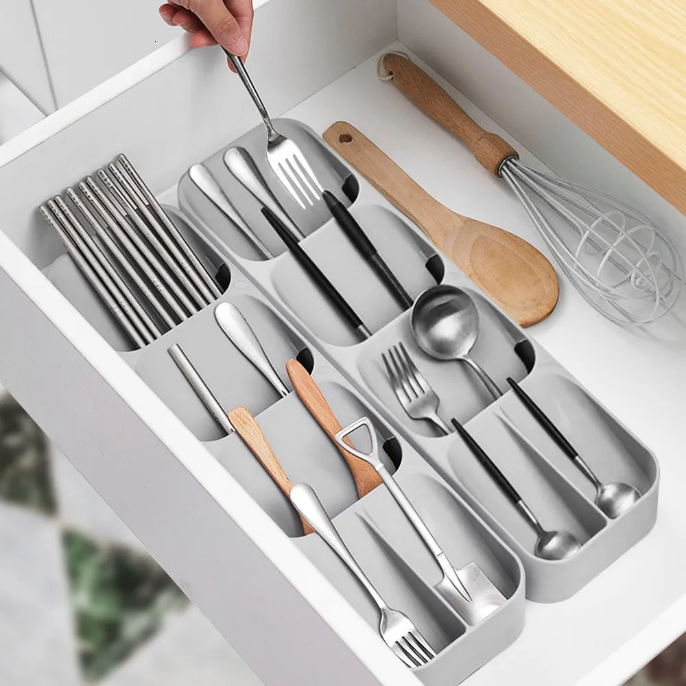 Expandable Silverware Drawer Organizer – 9 Compartments, Clear PET, Adjustable For Utensils & Cutlery