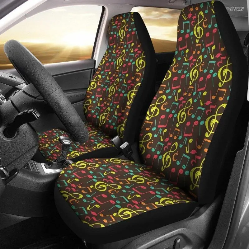 Car Seat Covers Music Note Colorful Pattern Print Cover Set 2 Pc Accessories Mats
