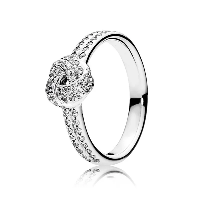 Skimrande knutring för Pandora Real 925 Sterling Silver Wedding Ring Set Designer Jewelry for Women Girls Crystal Diamond Luxury Love Ring With Original Box