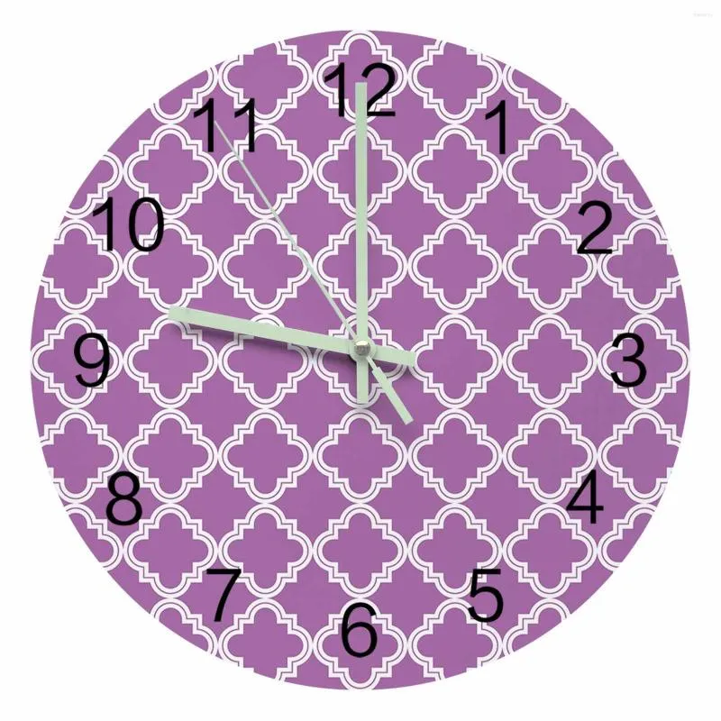 壁の時計紫色のモロッコのジオメトリ明るいポインター時計家の家の装飾