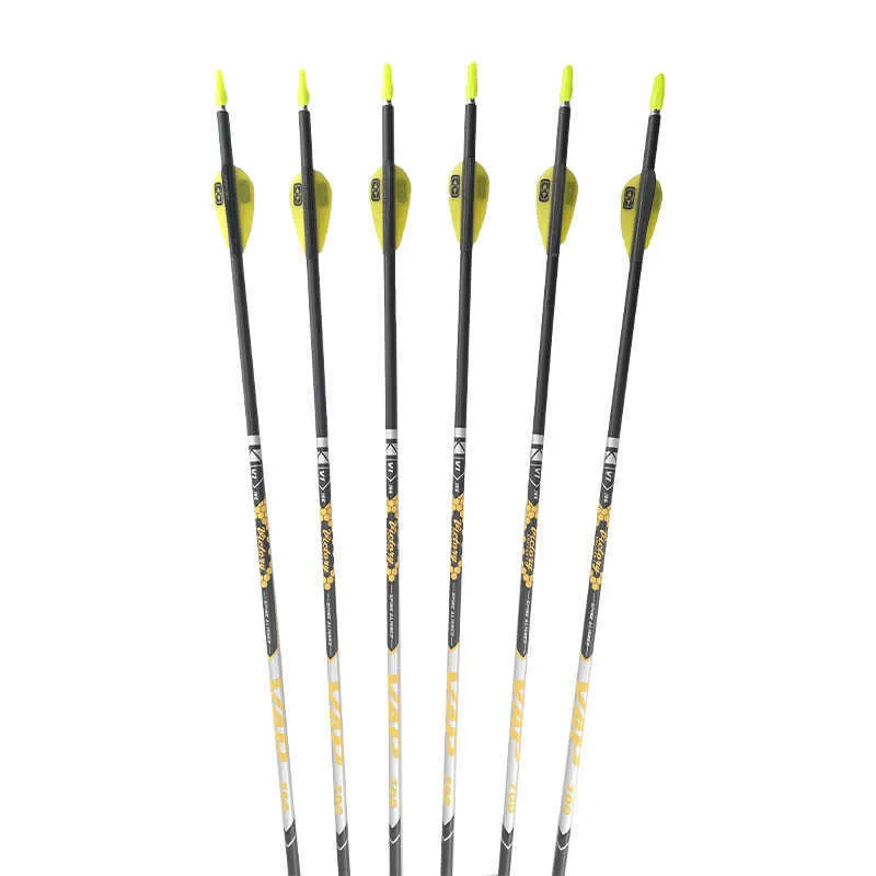 Flèche d'arc V1 Spine 350 400 450 500 600 700 800 900 Flèches en carbone Points Pin Nock Aubes pour arc classique à poulies Longbow Tir à l'arc ChasseHKD230626