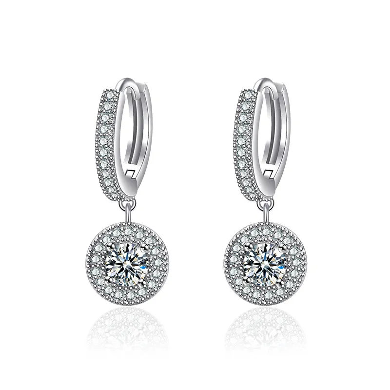 Boucles d'oreilles à la mode pour femmes, petit cerceau pendant rond en zircone cubique, pendentif de luxe pour dîner et fête