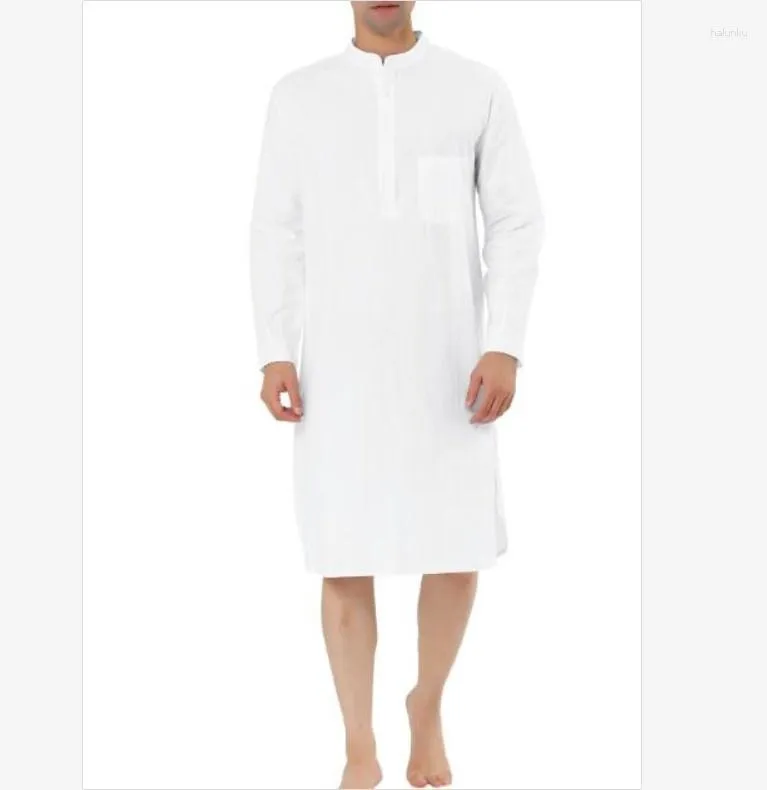 Ethnic Clothing Arabic Men Robe Knee-length Simple Pocket Men's Shirt Muslim Eid Mubarak Kaftan Kameez Thobe Prayer Qamis Man