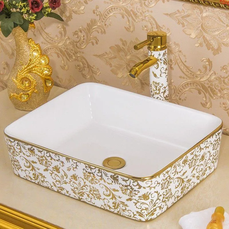 China Artistic Handmade Ceramic wash basin Lavobo rectangular Counter top bathroom sink porcelain sinksgood qty Qejmu