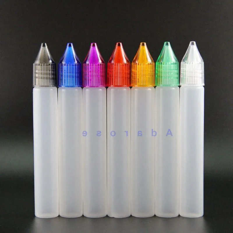 Flacone contagocce unicorno 15ML 100 pezzi / lotto penna capezzolo affilato LDPE di alta qualità con tappi colorati in plastica Gmigc