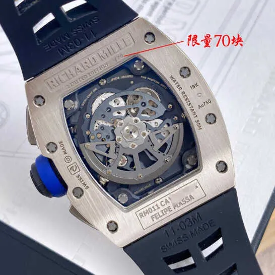 Richarder Milles Watch Designer Top Watches Sport Hollwatches Yeni Bilek Otomatik Erkek Serisi Mekanik RM011 Platinum Orijinal U985 Sınırlı Sayısı