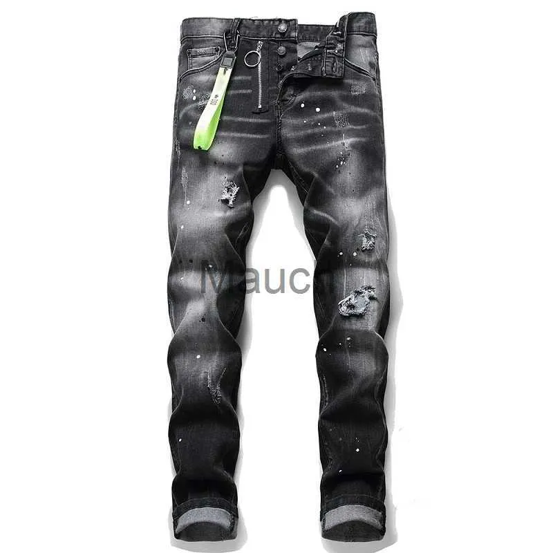 Jeans pour hommes Européen Italie Hommes Marque De Mode Jeans Pantalons Hommes Slim Jeans Patchwork Lettre Moto Biker Jeans Pantalon Bla Hole Jeans pour Hommes J230626