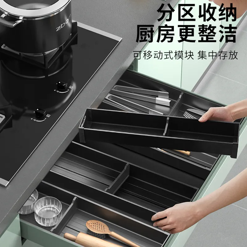 Organizzatore Portaposate Antiscivolo Per Cassetto - 7 Scomparti Regolabili, Materiale PP Per Alimenti, Grigio, Per Cucina, Bagno E Trucco