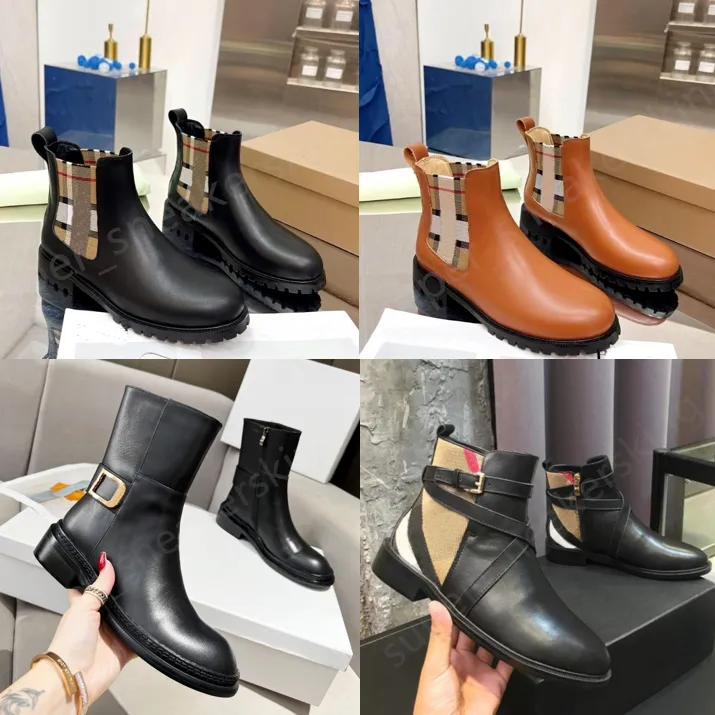 Vrouwen Laarzen Italië Luxe Merk Martin Booties Kalfsleer Enkellaars Designer Ms House Gestreepte Laarzen EU35-42 Met Doos