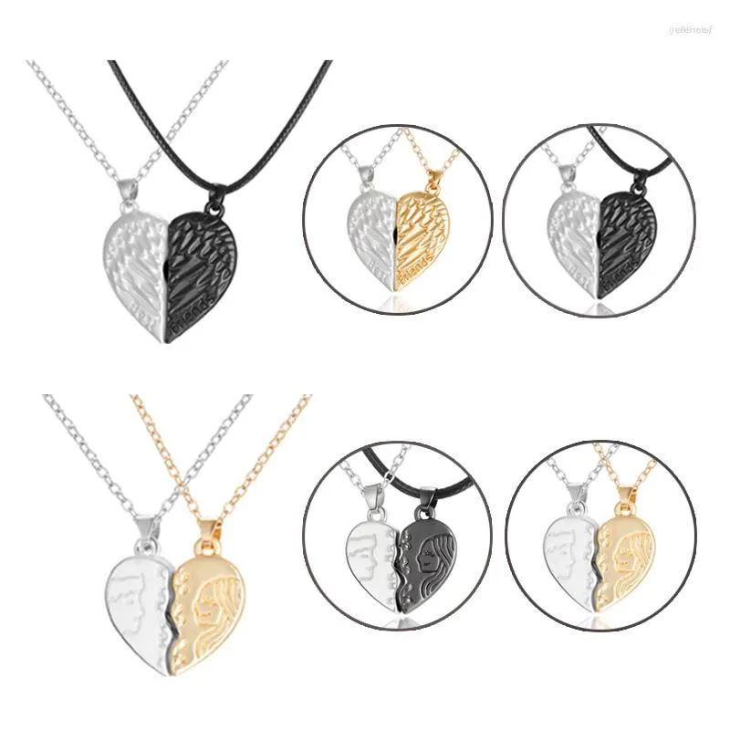 Kedjor 2023 Magnet Par Necklace Set för älskare Graverad vän Wing Face Heart Pendant Women Statement