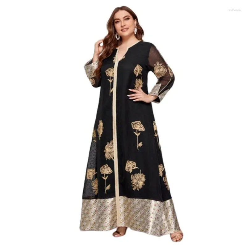 Abbigliamento etnico Elegante abito lungo floreale da donna Plus Size 5XL Allentato Abaya Dubai Turchia Caftano arabo Abito islamico Jalabiya Caftan Gown