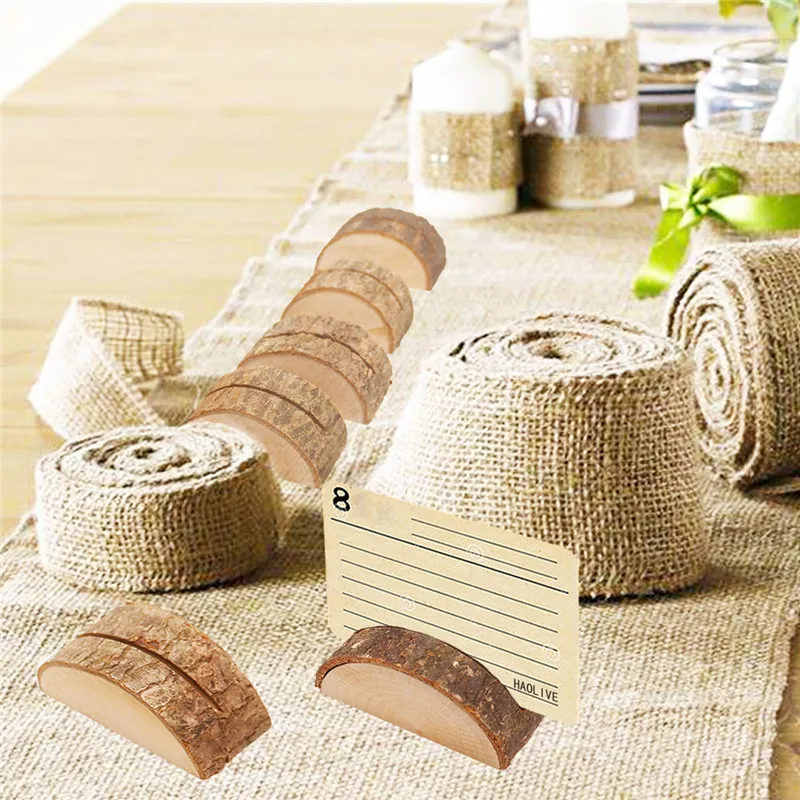 10 Portacarte In Legno Naturale A Forma Di Ceppo Con Clip - Segnaposto Rustico Per Matrimoni E Feste - 4