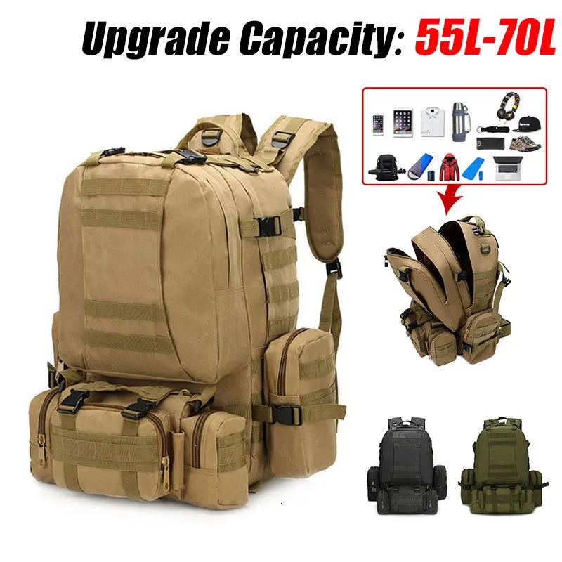 Backpacking Packs Upgrade 55L-70L Large Capacity Military 4 in 1Molle Men Sport Tactical Backpack Outdoor Hiking Climbing Bags 230625