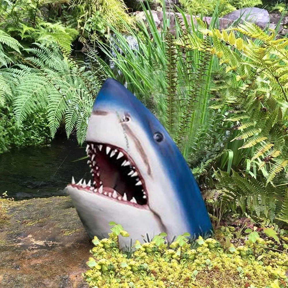 Strumenti da bar Creativo White Shark Garden Art Statua Resina Testa realistica Scultura da appendere alla parete Home Yard Decor 230626