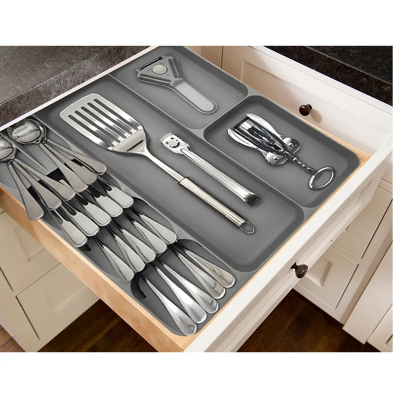 Kiasthome Acacia Houten Keuken Zilverwerk Lade Organizer, Uitbreidbaar Gebruiksvoorwerp Bestek Lade Organizer met Verdelers, Bestek Organizer Zilverwerk Lade voor Lepel, Vork, 30 cm - 50 x 40 cm (6-8