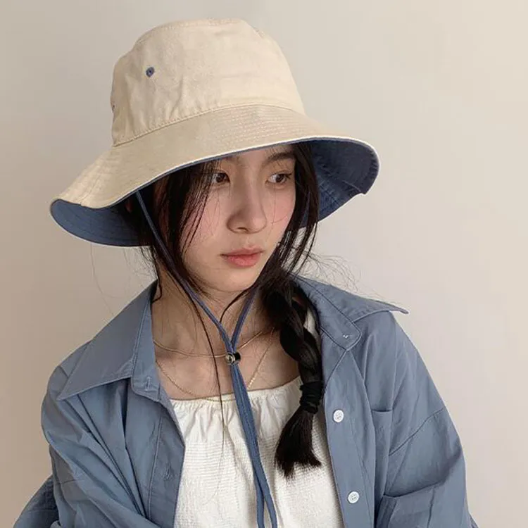 2022 Spring Summer Cotton Double-Sided Color Matching Fisherman Hat Women's Lace Casual All-Match Sunscreen Sun Hat Sun Hat